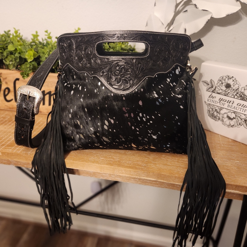 Cow leather print crossbody
